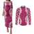 Hawaii Aloha Plumeria Lei Fuschia Palaka Couples Matching Puletasi and Long Sleeve Button Shirt - Polynesian Pride