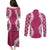 Hawaii Aloha Plumeria Lei Fuschia Palaka Couples Matching Puletasi and Long Sleeve Button Shirt - Polynesian Pride