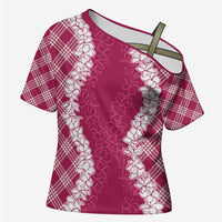 Hawaii Aloha Plumeria Lei Fuschia Palaka Cross Shoulder Shirt LT7 Female Fuschia - Polynesian Pride