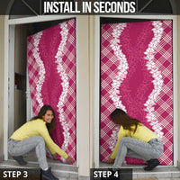 Hawaii Aloha Plumeria Lei Fuschia Palaka Door Cover - Polynesian Pride