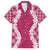 Hawaii Aloha Plumeria Lei Fuschia Palaka Family Matching Long Sleeve Bodycon Dress and Hawaiian Shirt - Polynesian Pride