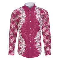 Hawaii Aloha Plumeria Lei Fuschia Palaka Family Matching Long Sleeve Bodycon Dress and Hawaiian Shirt - Polynesian Pride