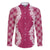 Hawaii Aloha Plumeria Lei Fuschia Palaka Family Matching Long Sleeve Bodycon Dress and Hawaiian Shirt - Polynesian Pride