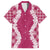 Hawaii Aloha Plumeria Lei Fuschia Palaka Family Matching Off The Shoulder Long Sleeve Dress and Hawaiian Shirt - Polynesian Pride