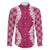 Hawaii Aloha Plumeria Lei Fuschia Palaka Family Matching Off The Shoulder Long Sleeve Dress and Hawaiian Shirt - Polynesian Pride