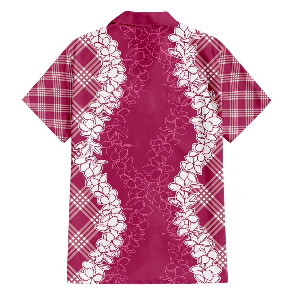 Hawaii Aloha Plumeria Lei Fuschia Palaka Family Matching Off Shoulder Maxi Dress and Hawaiian Shirt - Polynesian Pride