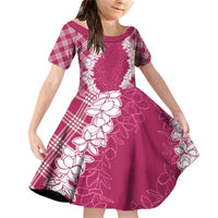 Hawaii Aloha Plumeria Lei Fuschia Palaka Family Matching Off Shoulder Short Dress and Hawaiian Shirt - Polynesian Pride