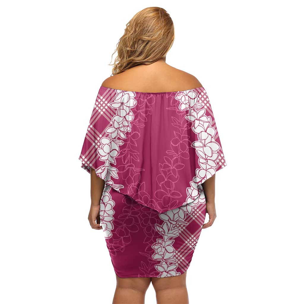 Hawaii Aloha Plumeria Lei Fuschia Palaka Family Matching Off Shoulder Short Dress and Hawaiian Shirt - Polynesian Pride