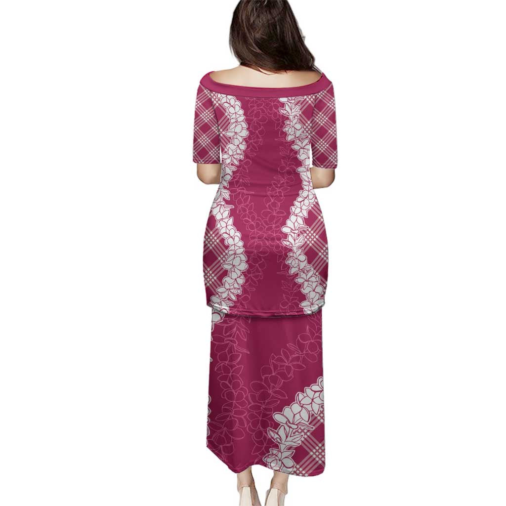 Hawaii Aloha Plumeria Lei Fuschia Palaka Family Matching Puletasi and Hawaiian Shirt - Polynesian Pride