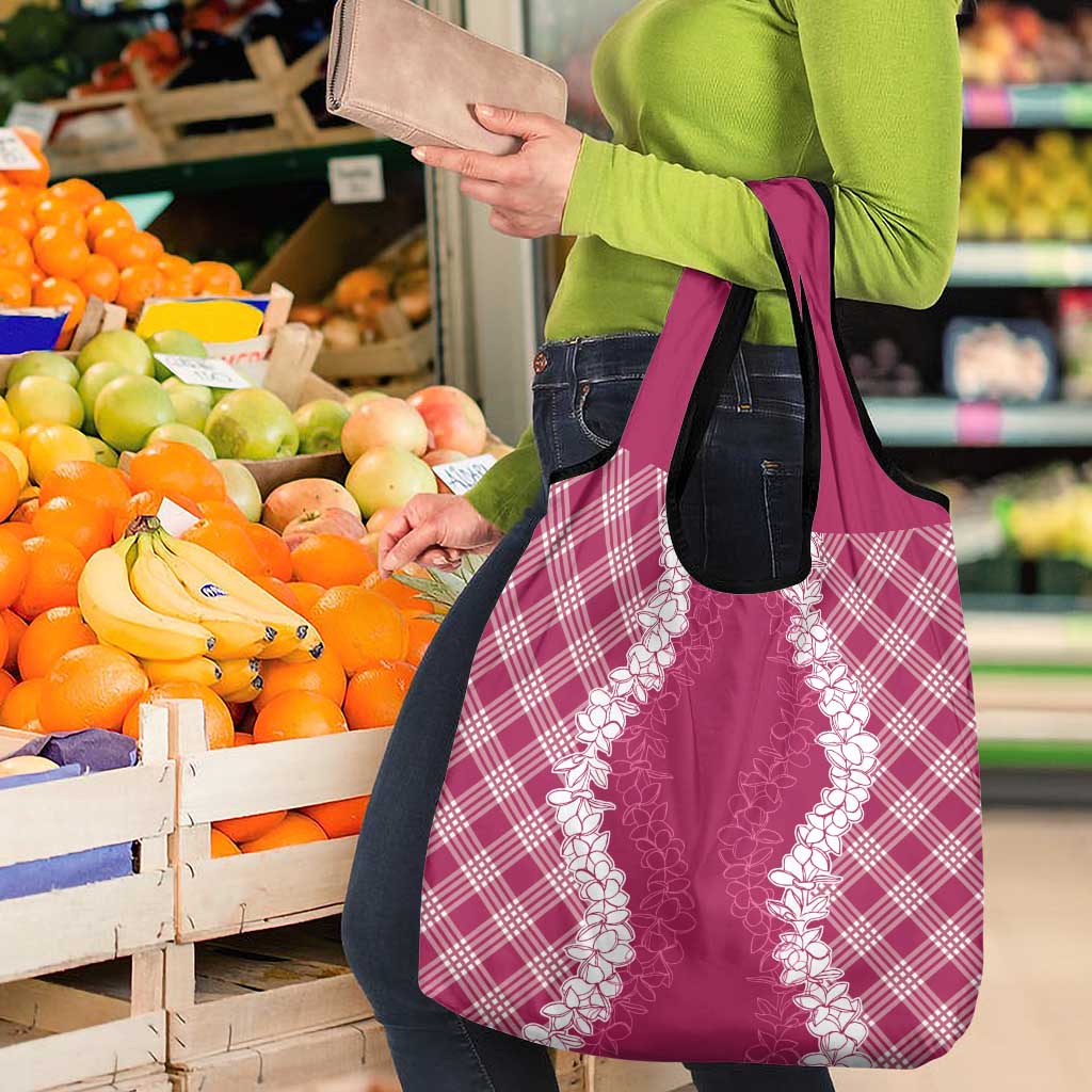 Hawaii Aloha Plumeria Lei Fuschia Palaka Grocery Bag - Polynesian Pride