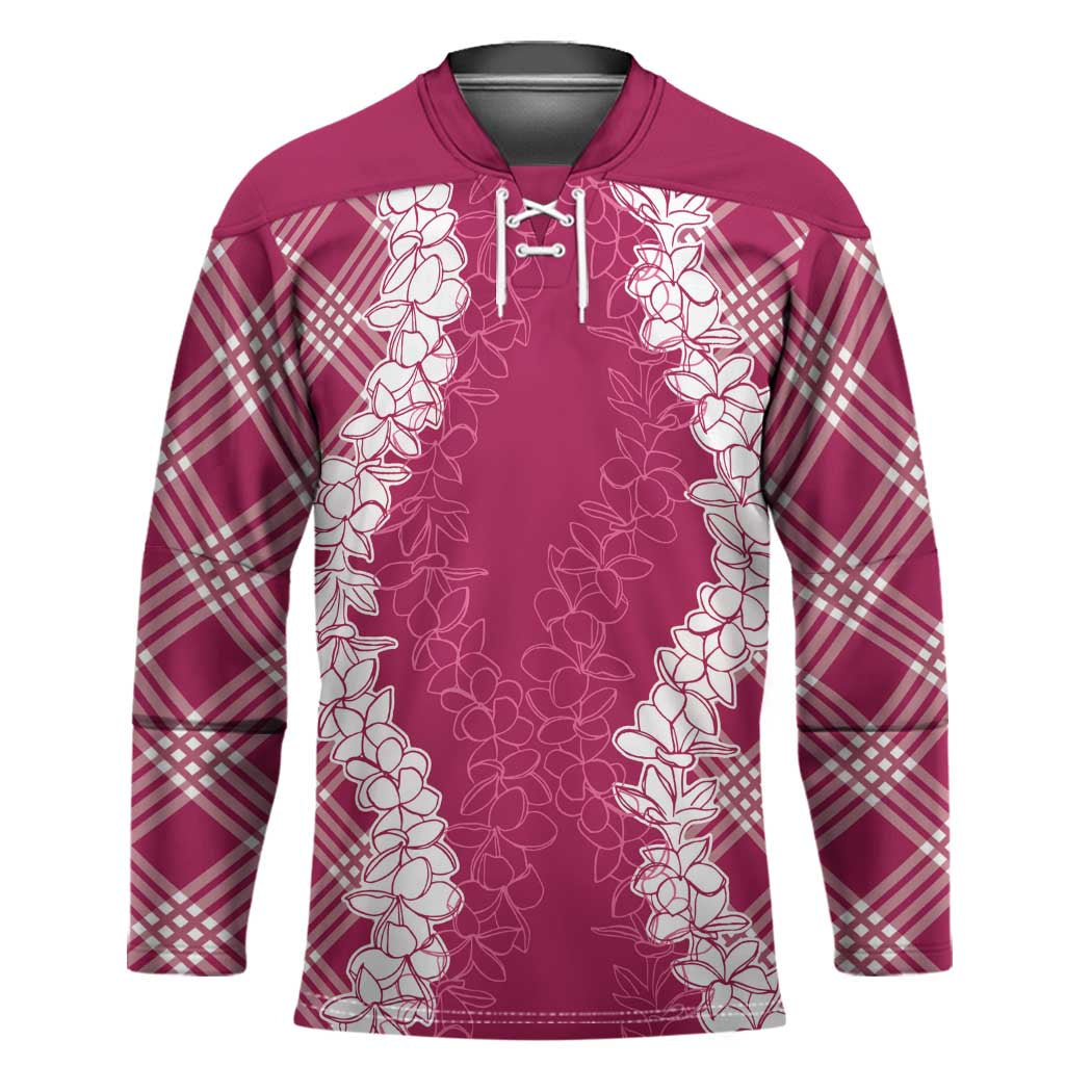 Hawaii Aloha Plumeria Lei Fuschia Palaka Hockey Jersey LT7 Unisex Fuschia - Polynesian Pride