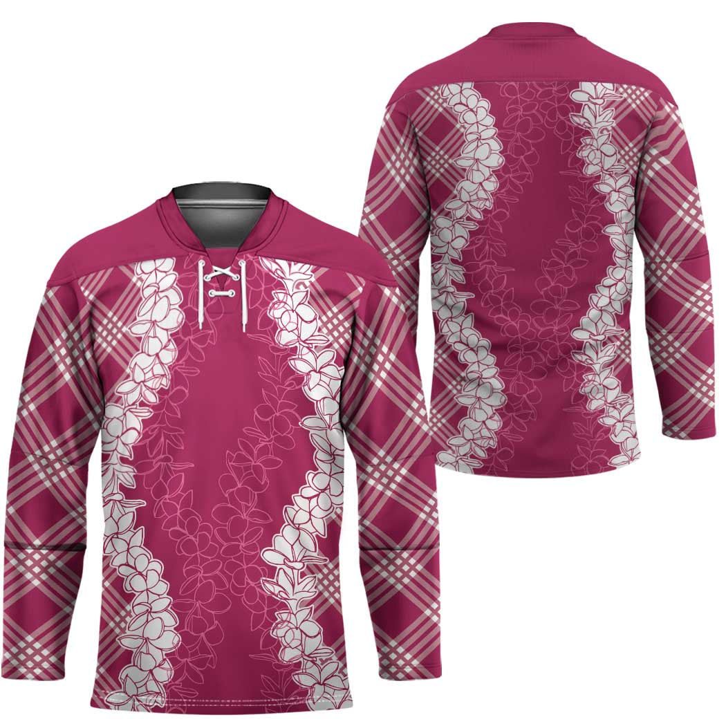 Hawaii Aloha Plumeria Lei Fuschia Palaka Hockey Jersey LT7 - Polynesian Pride