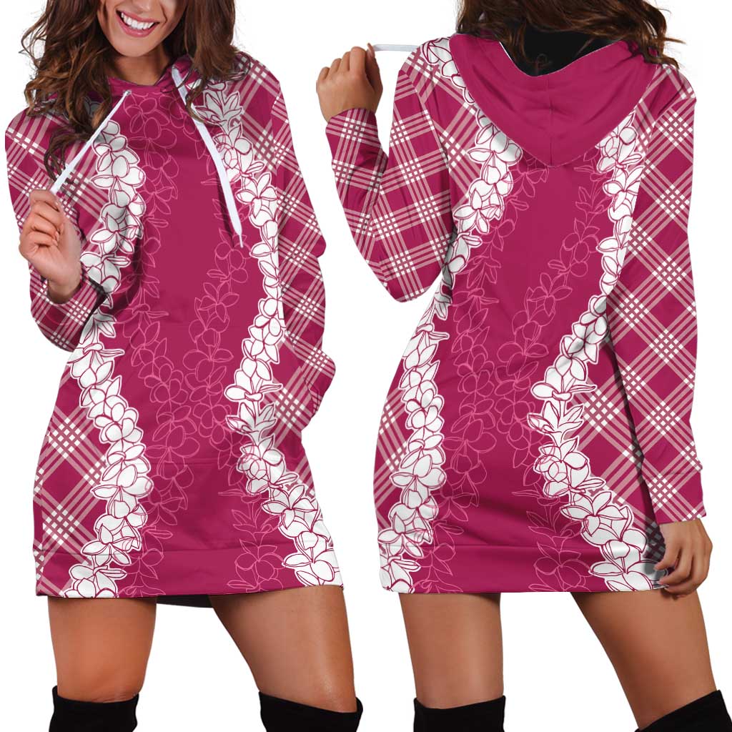Hawaii Aloha Plumeria Lei Fuschia Palaka Hoodie Dress - Polynesian Pride