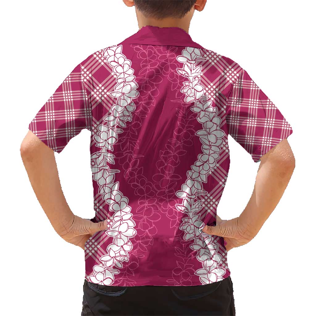 Hawaii Aloha Plumeria Lei Fuschia Palaka Kid Hawaiian Shirt LT7 - Polynesian Pride