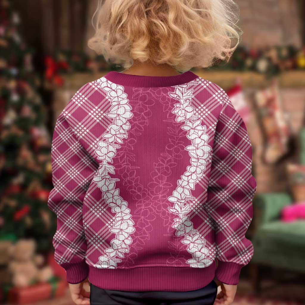 Hawaii Aloha Plumeria Lei Fuschia Palaka Kid Ugly Christmas Sweater - Polynesian Pride