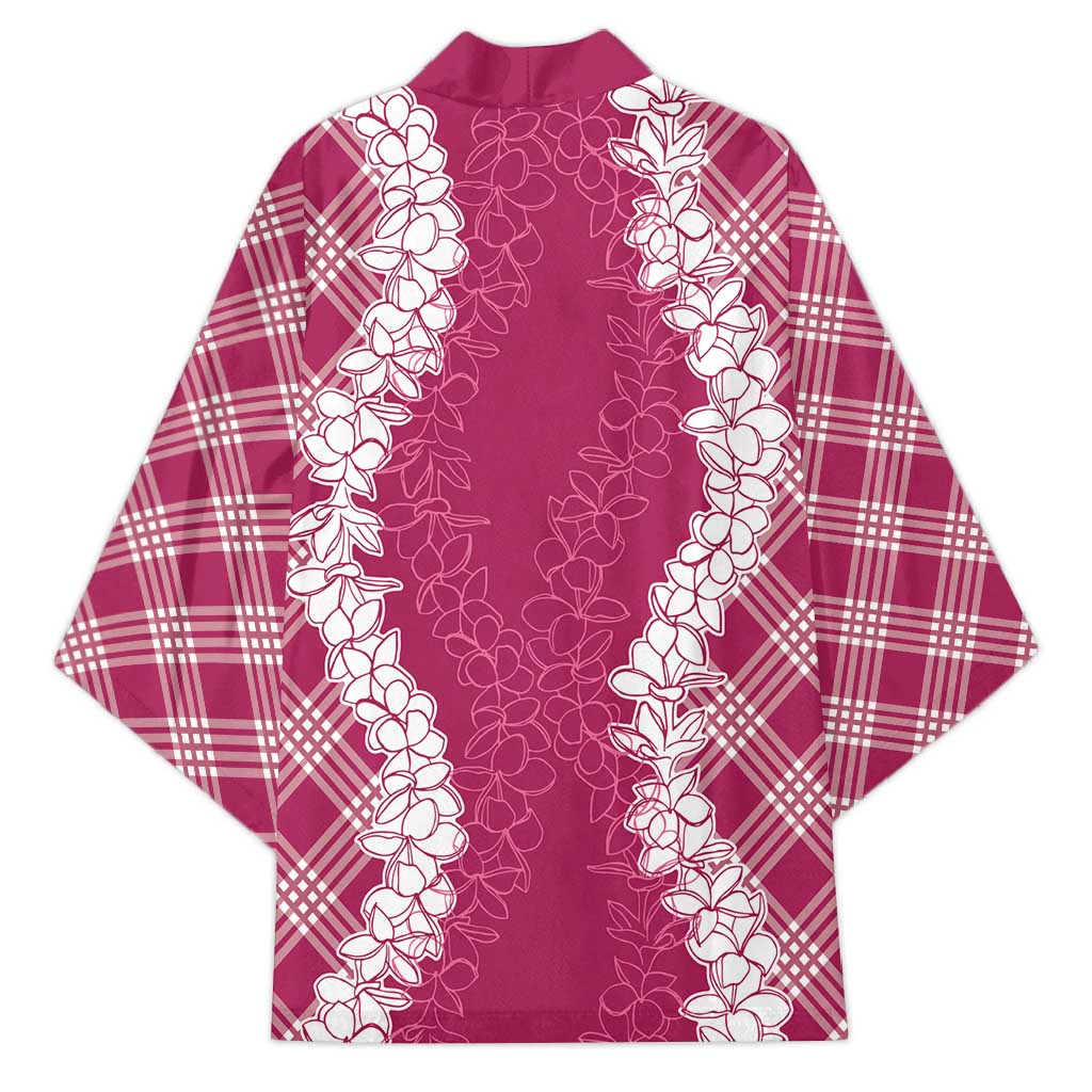 Hawaii Aloha Plumeria Lei Fuschia Palaka Kimono - Polynesian Pride