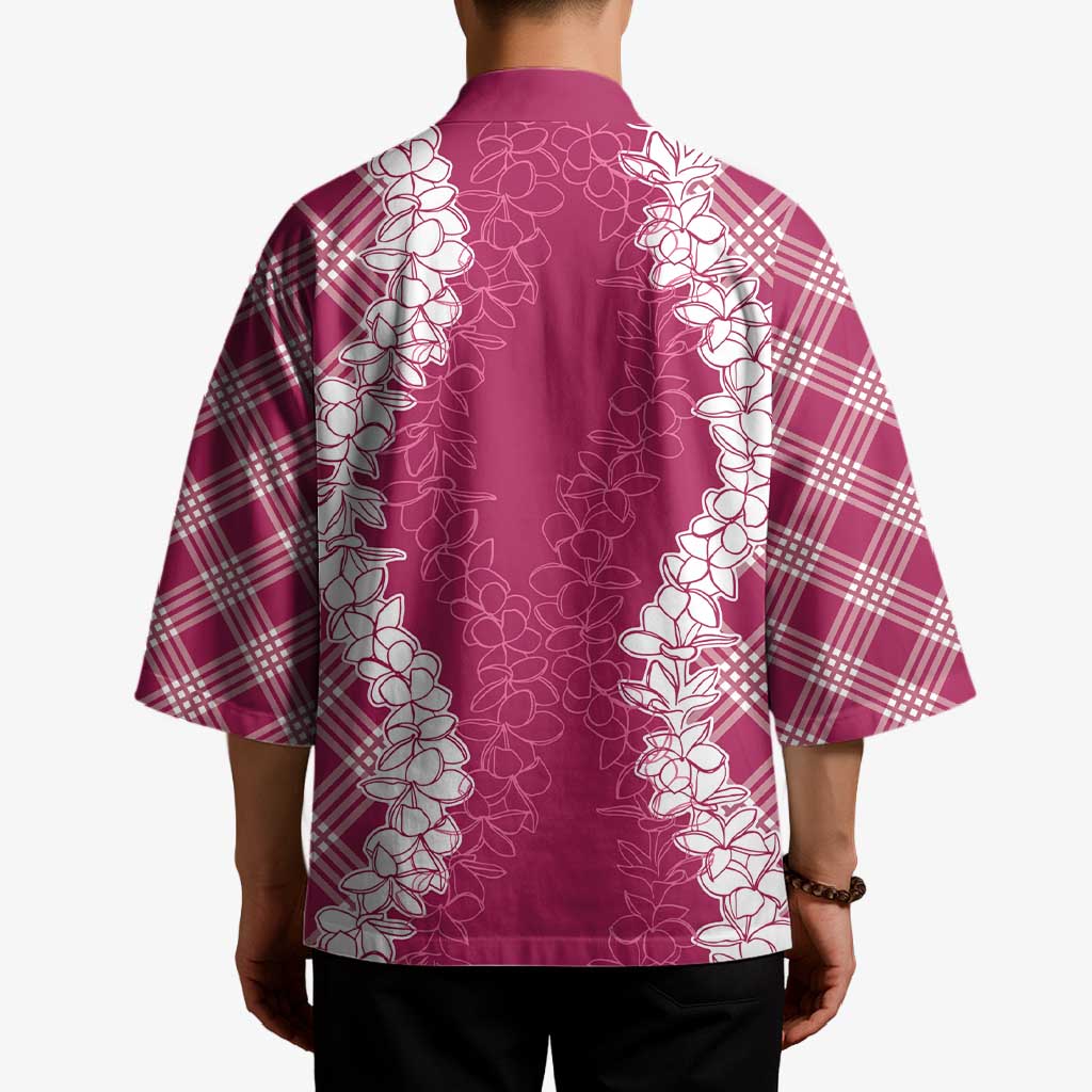 Hawaii Aloha Plumeria Lei Fuschia Palaka Kimono - Polynesian Pride