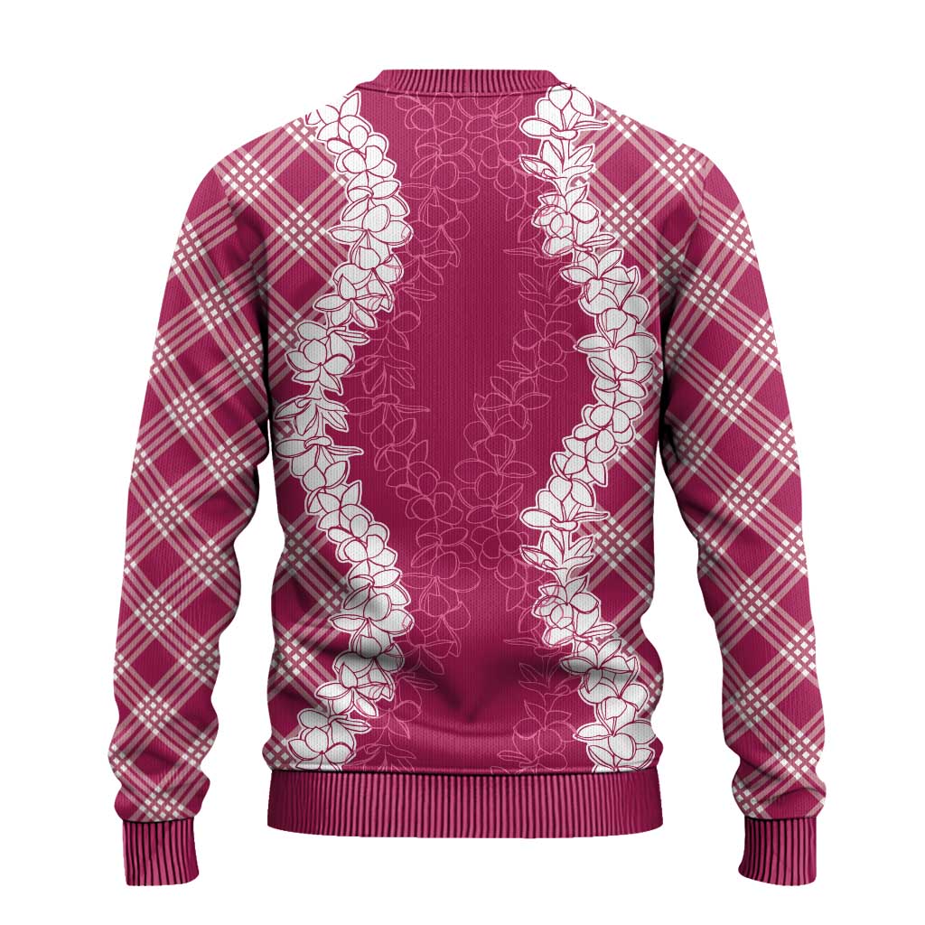 Hawaii Aloha Plumeria Lei Fuschia Palaka Ugly Christmas Sweater - Polynesian Pride