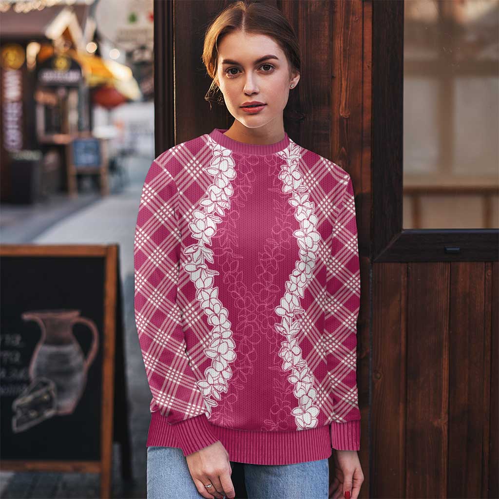 Hawaii Aloha Plumeria Lei Fuschia Palaka Ugly Christmas Sweater - Polynesian Pride