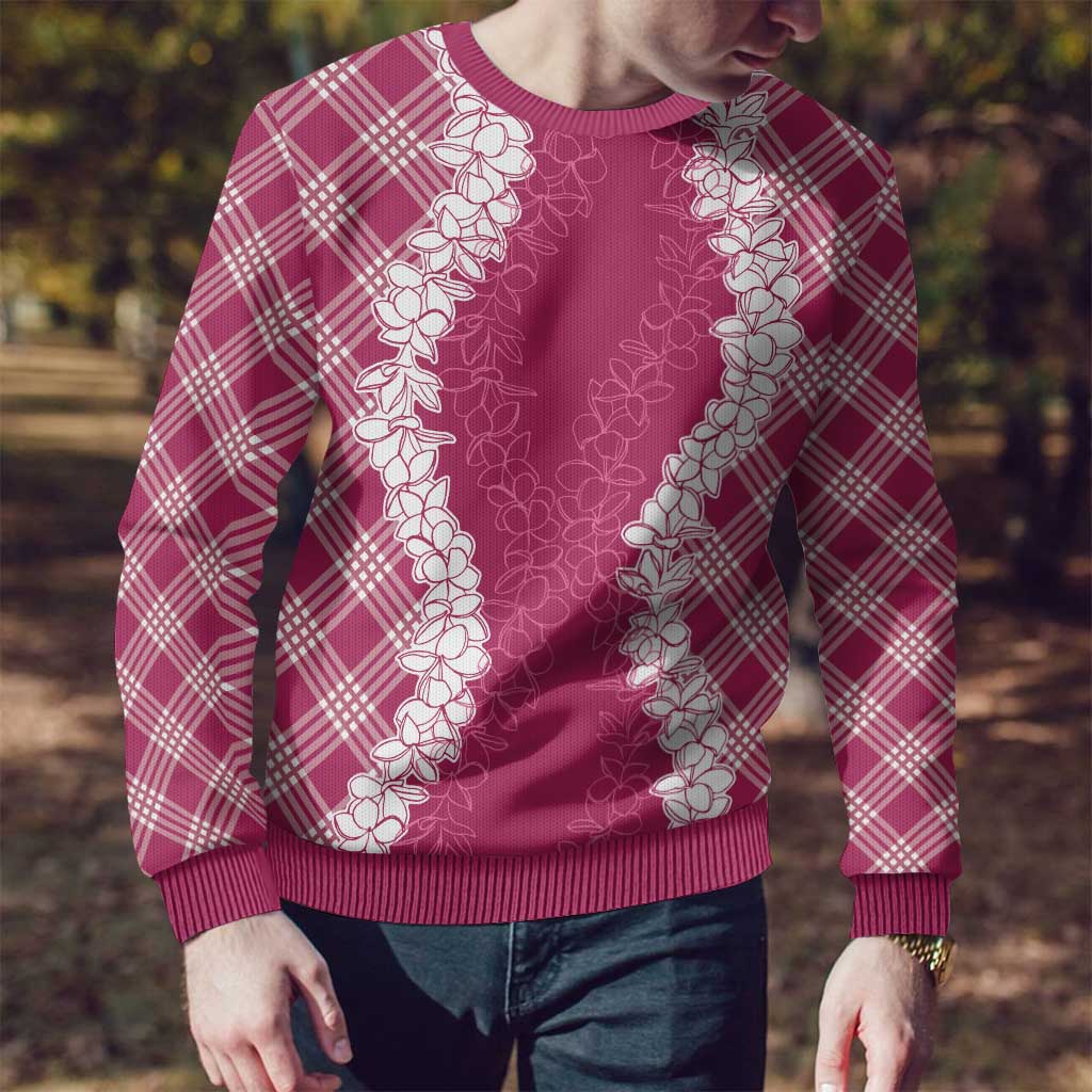 Hawaii Aloha Plumeria Lei Fuschia Palaka Ugly Christmas Sweater - Polynesian Pride