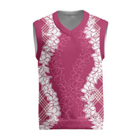 Hawaii Aloha Plumeria Lei Fuschia Palaka Christmas Knitted V-Neck Vest - Polynesian Pride