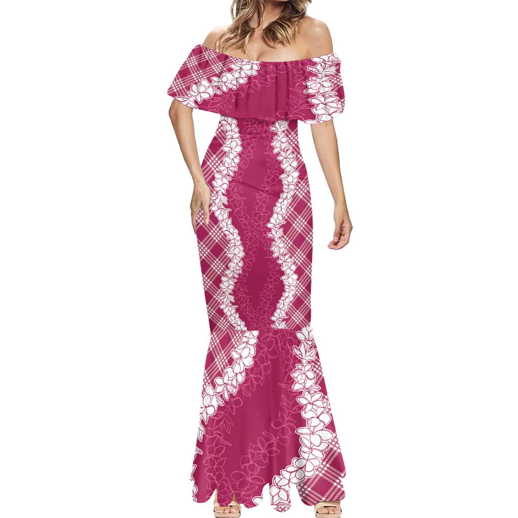 Hawaii Aloha Plumeria Lei Fuschia Palaka Mermaid Dress - Polynesian Pride