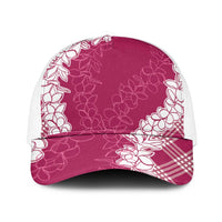 Hawaii Aloha Plumeria Lei Fuschia Palaka Mesh Trucker Cap - Polynesian Pride