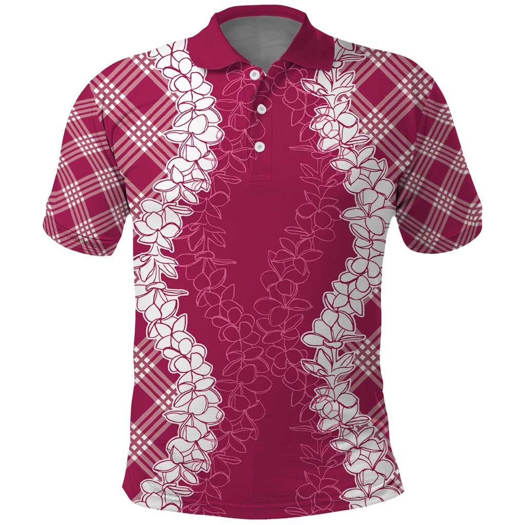 Hawaii Aloha Plumeria Lei Fuschia Palaka Polo Shirt - Polynesian Pride
