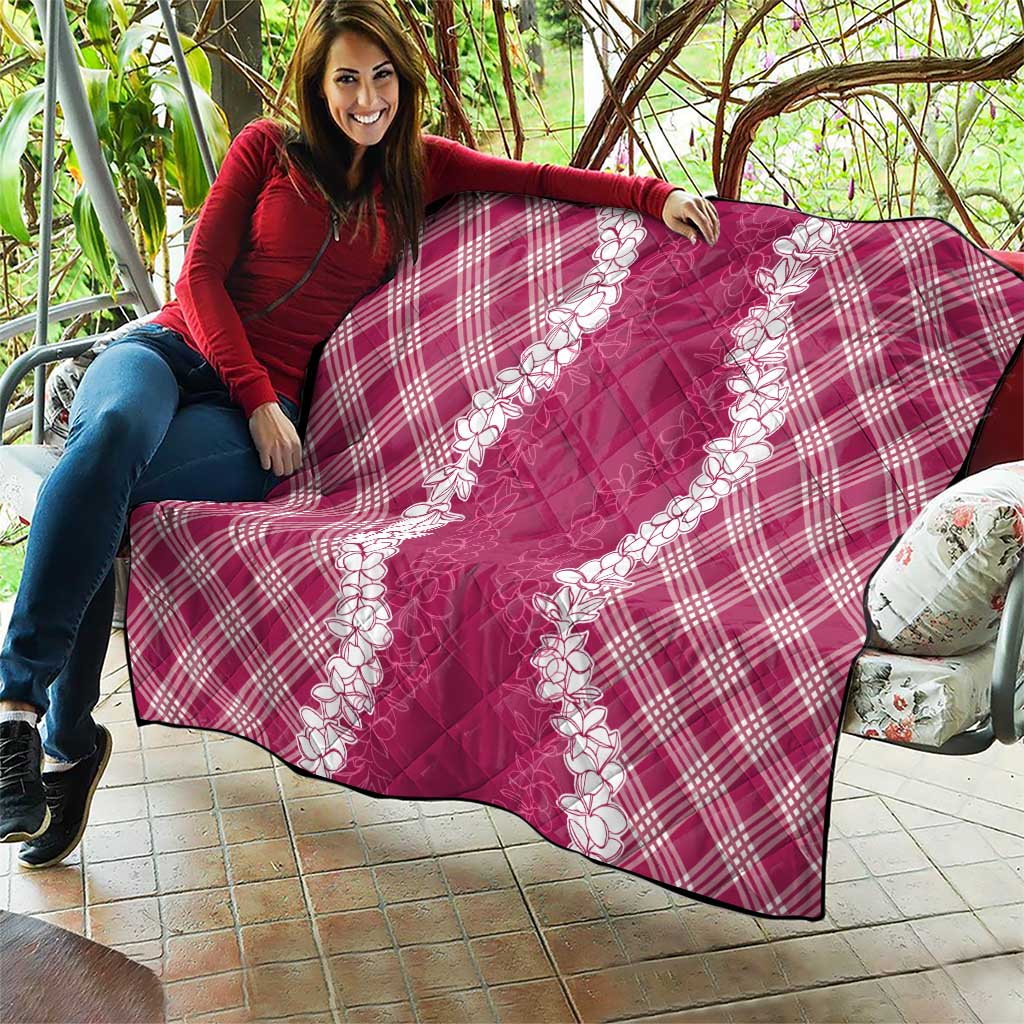 Hawaii Aloha Plumeria Lei Fuschia Palaka Quilt - Polynesian Pride