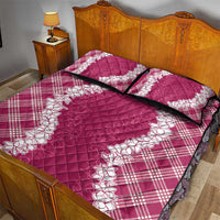 Hawaii Aloha Plumeria Lei Fuschia Palaka Quilt Bed Set - Polynesian Pride