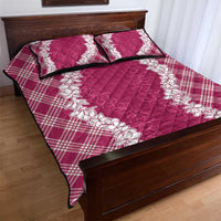 Hawaii Aloha Plumeria Lei Fuschia Palaka Quilt Bed Set - Polynesian Pride