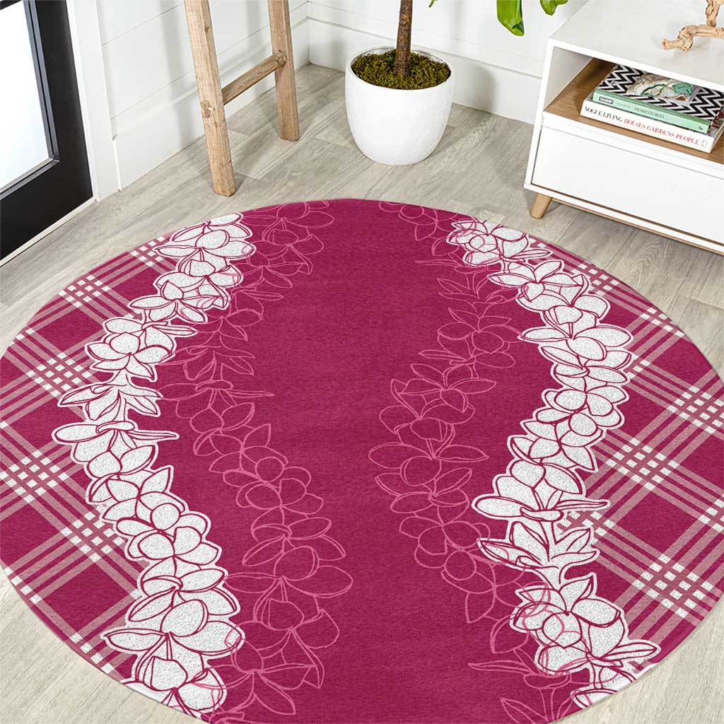 Hawaii Aloha Plumeria Lei Fuschia Palaka Round Carpet LT7 Fuschia - Polynesian Pride