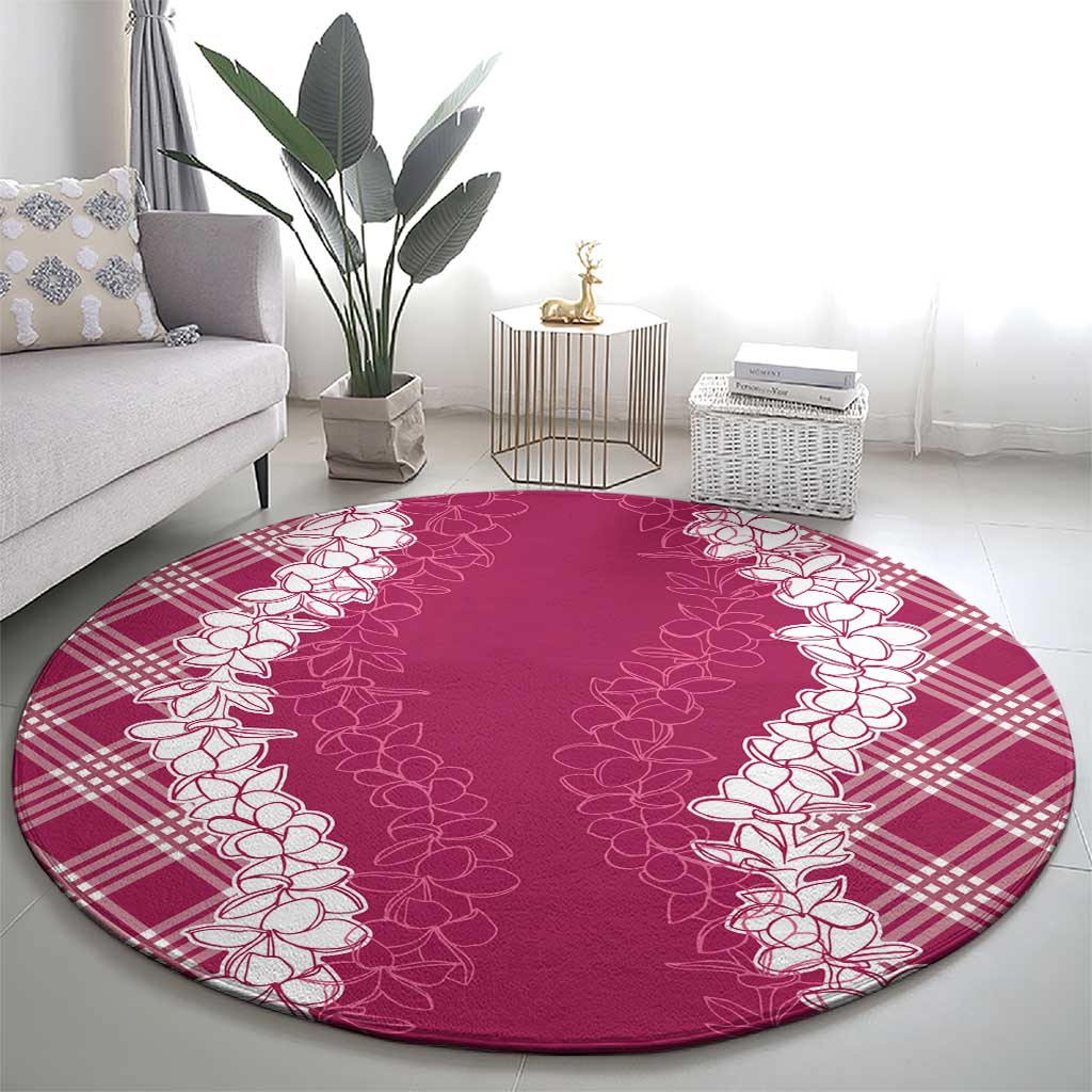 Hawaii Aloha Plumeria Lei Fuschia Palaka Round Carpet LT7 - Polynesian Pride