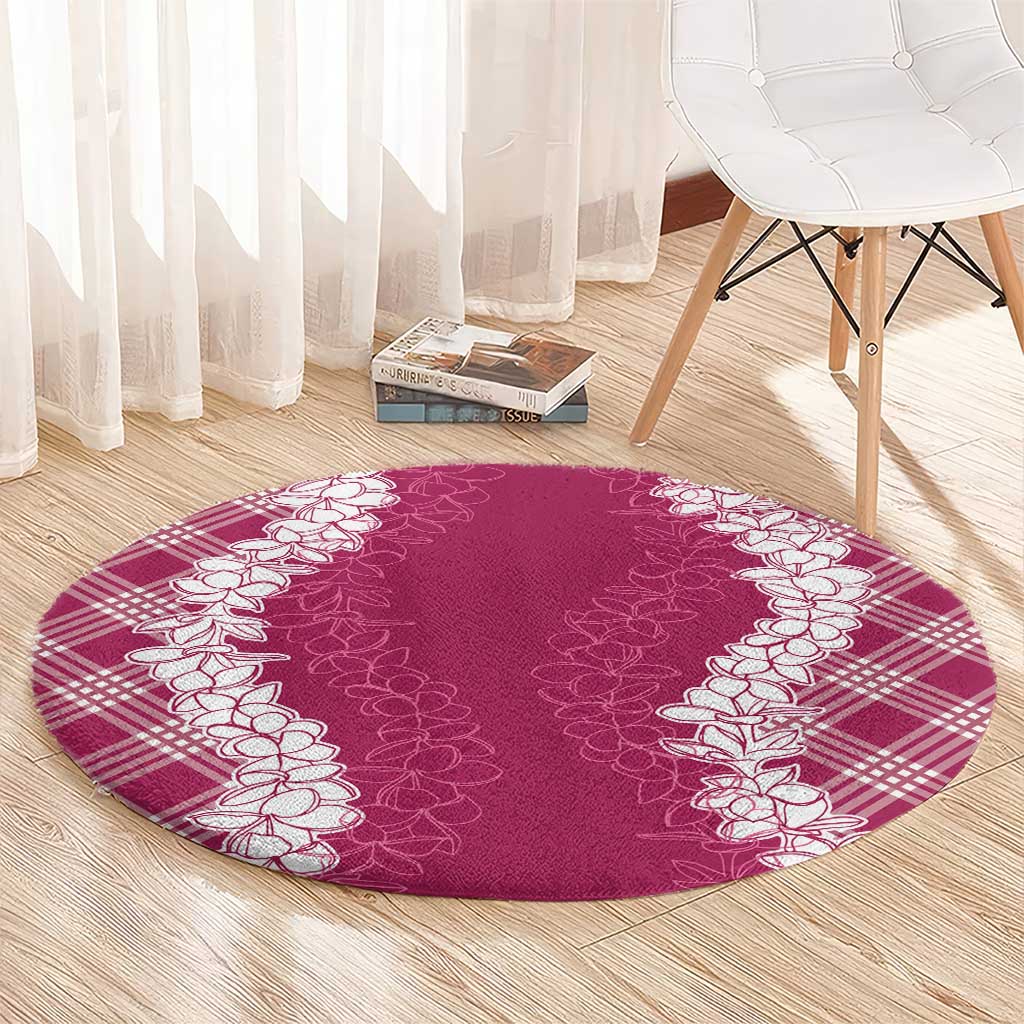 Hawaii Aloha Plumeria Lei Fuschia Palaka Round Carpet LT7 - Polynesian Pride