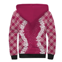 Hawaii Aloha Plumeria Lei Fuschia Palaka Sherpa Hoodie - Polynesian Pride