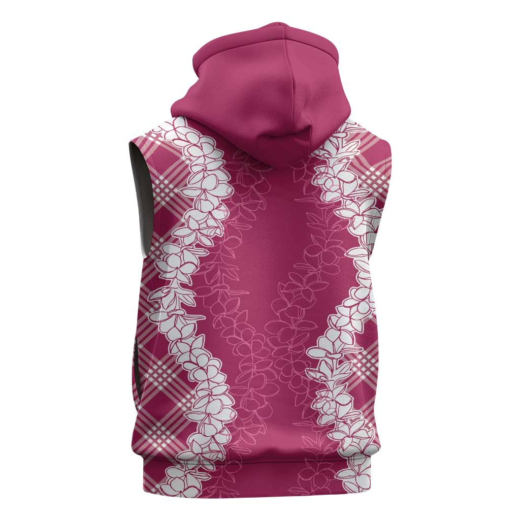 Hawaii Aloha Plumeria Lei Fuschia Palaka Sleeveless Zip Hoodie - Polynesian Pride