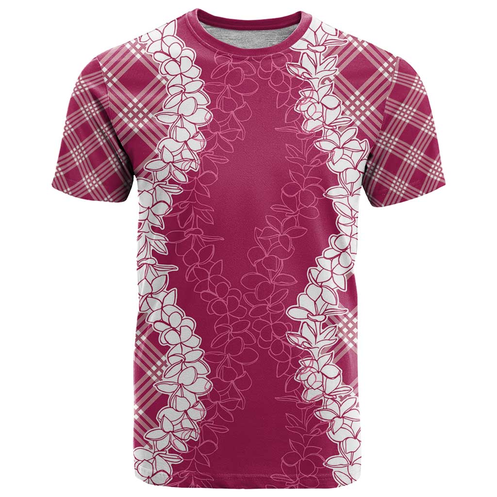 Hawaii Aloha Plumeria Lei Fuschia Palaka T Shirt - Polynesian Pride
