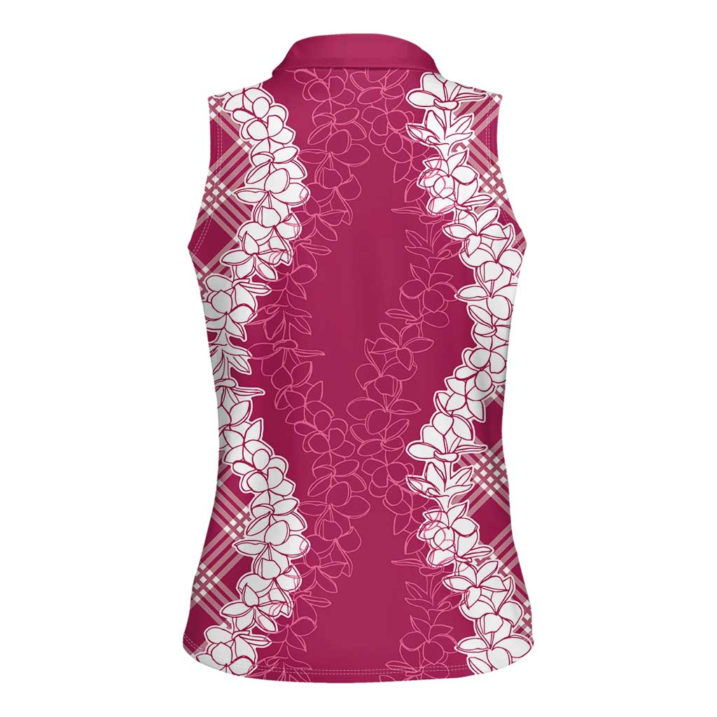 Hawaii Aloha Plumeria Lei Fuschia Palaka Women Sleeveless Polo Shirt - Polynesian Pride
