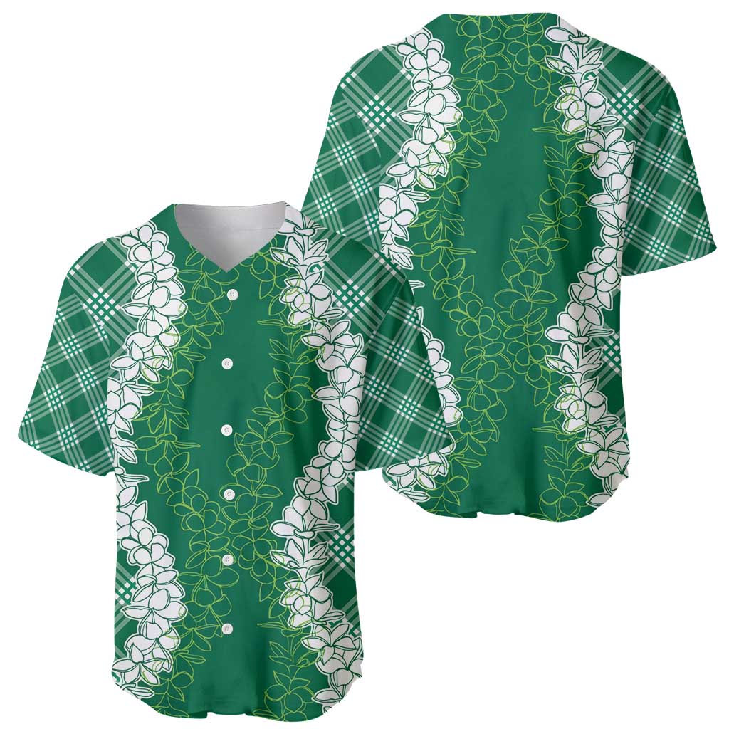 Hawaii Aloha Plumeria Lei Green Palaka Baseball Jersey - Polynesian Pride