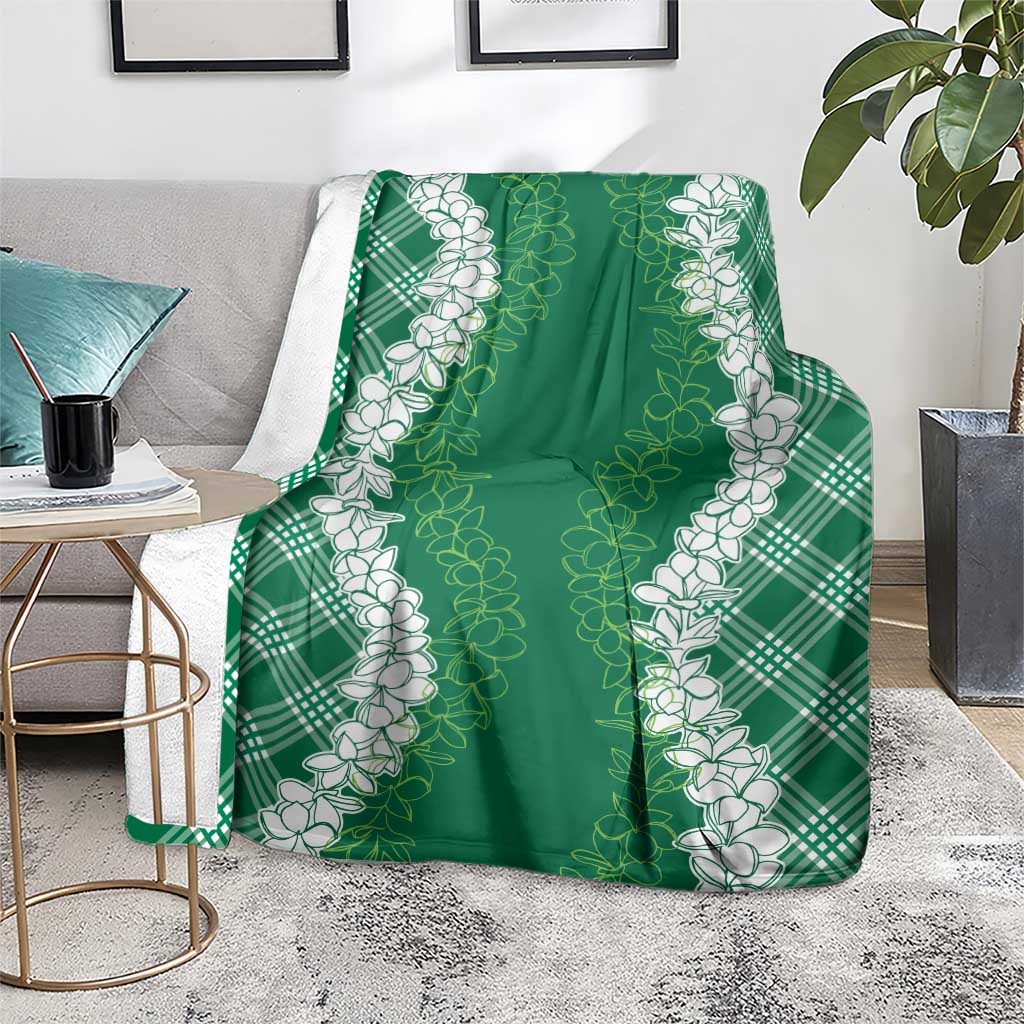 Hawaii Aloha Plumeria Lei Green Palaka Blanket - Polynesian Pride