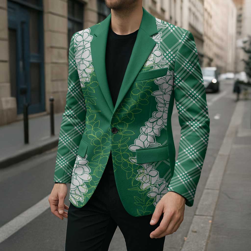 Hawaii Aloha Plumeria Lei Green Palaka Blazer - Polynesian Pride