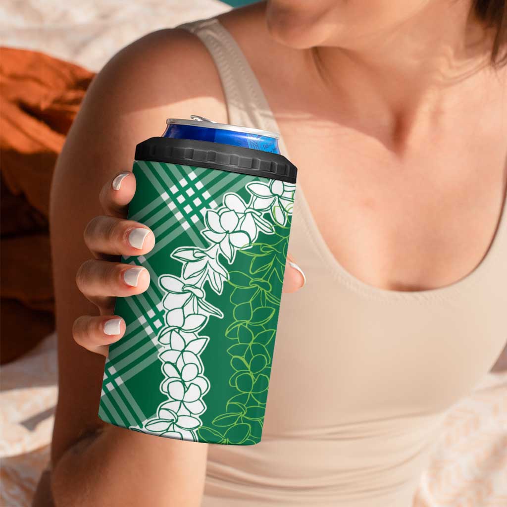 Hawaii Aloha Plumeria Lei Green Palaka 4 in 1 Can Cooler Tumbler - Polynesian Pride
