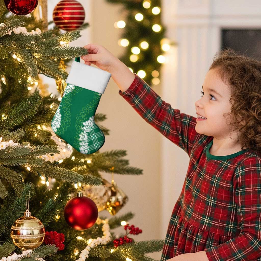 Hawaii Aloha Plumeria Lei Green Palaka Christmas Stocking - Polynesian Pride