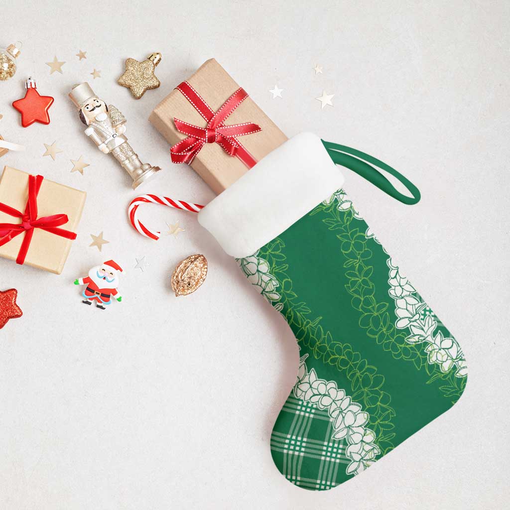 Hawaii Aloha Plumeria Lei Green Palaka Christmas Stocking - Polynesian Pride