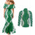 Hawaii Aloha Plumeria Lei Green Palaka Couples Matching Mermaid Dress and Long Sleeve Button Shirt - Polynesian Pride
