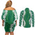 Hawaii Aloha Plumeria Lei Green Palaka Couples Matching Off Shoulder Short Dress and Long Sleeve Button Shirt - Polynesian Pride