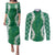 Hawaii Aloha Plumeria Lei Green Palaka Couples Matching Puletasi and Long Sleeve Button Shirt - Polynesian Pride