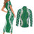 Hawaii Aloha Plumeria Lei Green Palaka Couples Matching Short Sleeve Bodycon Dress and Long Sleeve Button Shirt - Polynesian Pride