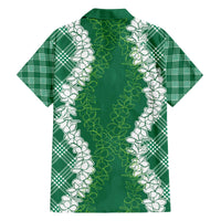Hawaii Aloha Plumeria Lei Green Palaka Family Matching Off The Shoulder Long Sleeve Dress and Hawaiian Shirt - Polynesian Pride