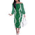Hawaii Aloha Plumeria Lei Green Palaka Family Matching Off The Shoulder Long Sleeve Dress and Hawaiian Shirt - Polynesian Pride